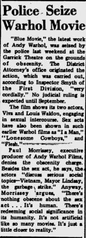 Andy Warhol's Blue Movie seized
