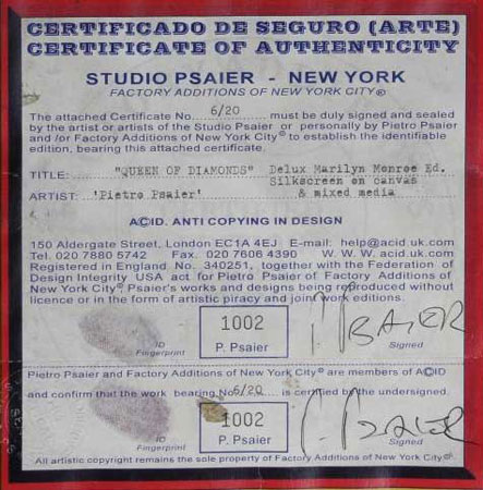 factory additions certificate of authenticity