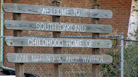 Welcome to Oakland - Home of Andy Warhol - sign