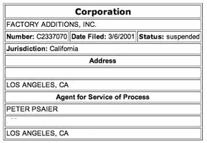 Factory Additions incorporation certificate