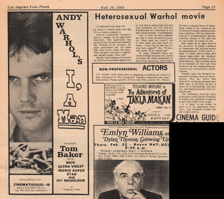 Andy Warhol's I a Man ad in LA Free Press