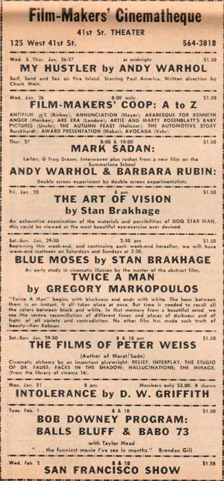 Andy Warhol and Barbara Rubin film at the Film-Makers' Cinematheque