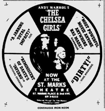 Andy Warhol's The Chelsea Girls at the St. Marks Theatre ad