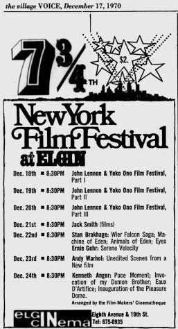 Film-makers cinematheque festival at the Elgin Cinema