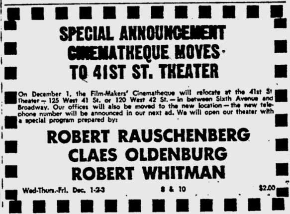 Film-Makers' Cinematheque moves to 41st Street