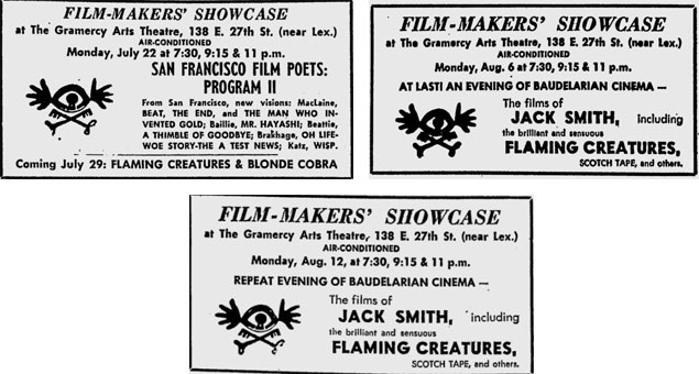 Ads for Flaming Creatures at the Filmmakers Showcase