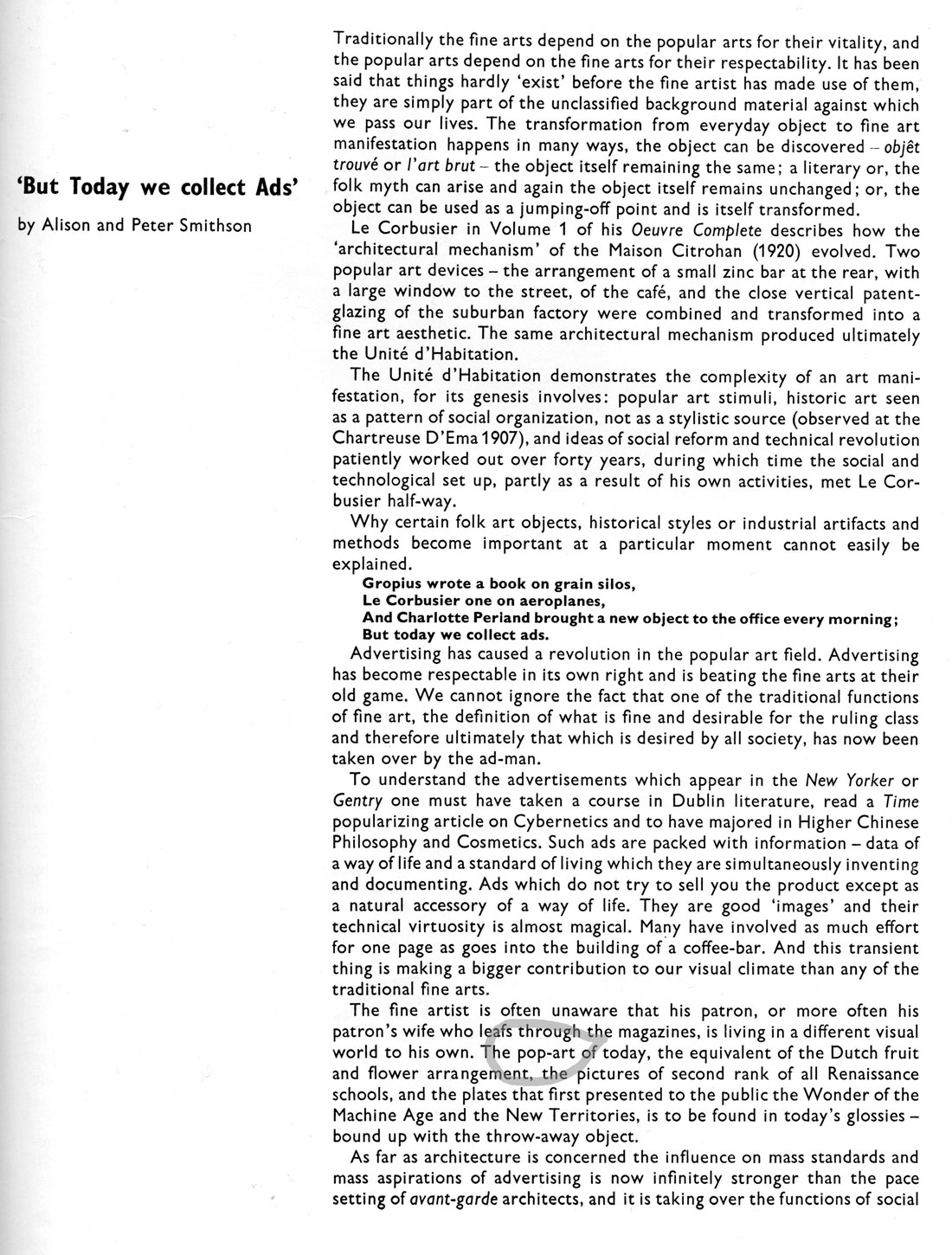 First time that the term Pop Art was used in print.