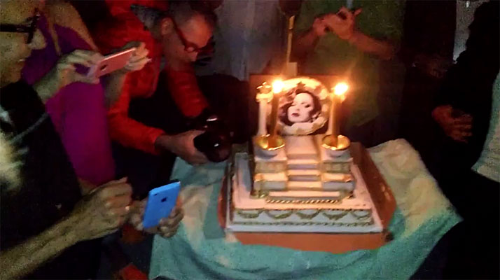 Holly Woodlawn birthday cake at her 69th birthday