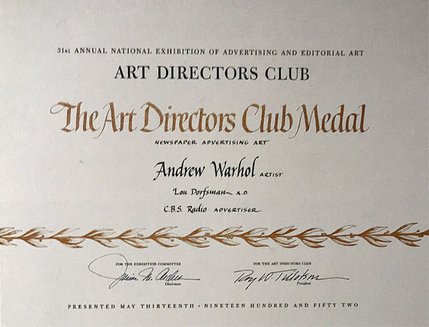 Art Director Award for Andy Warhol