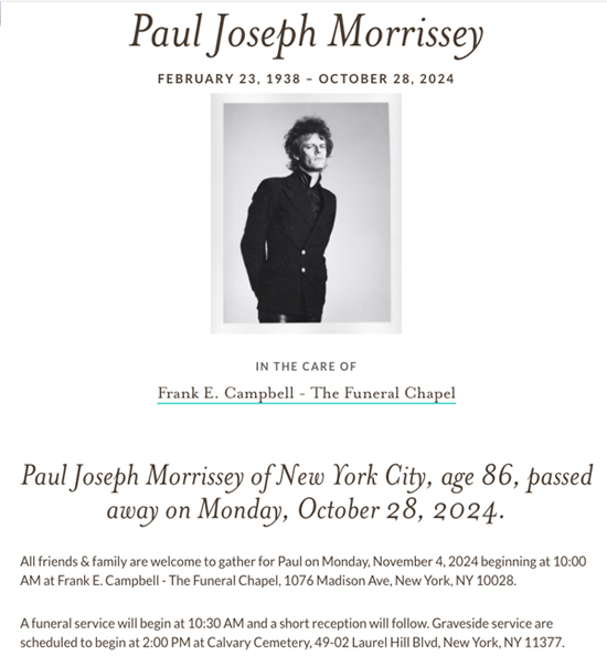 Paul Morrissey Funeral