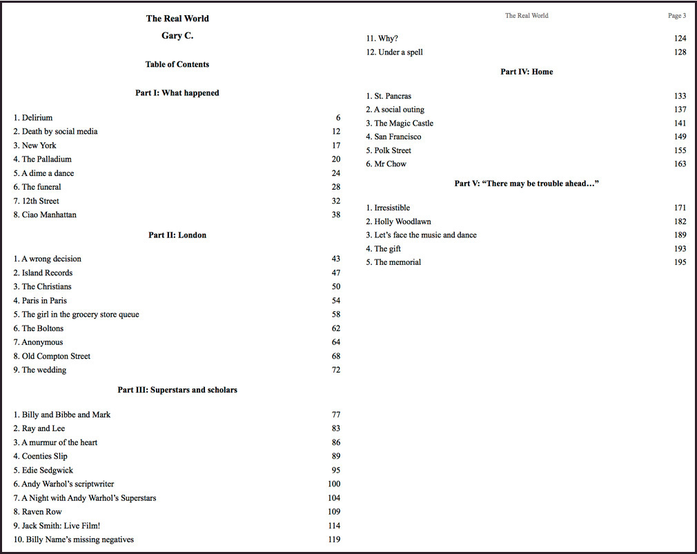 The Real World table of contents